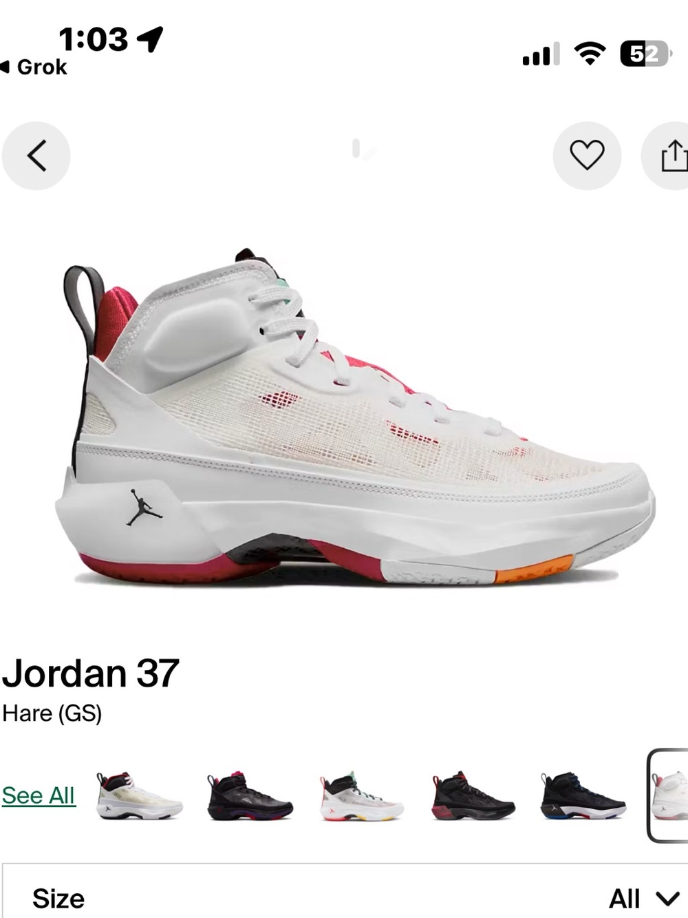 Air Jordan 37 GS (Grade School) “Hare” basketball shoes
